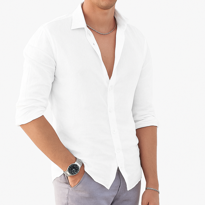 Men's Linen Cotton Button Down Long Sleeve Shirt Summer Casual Top