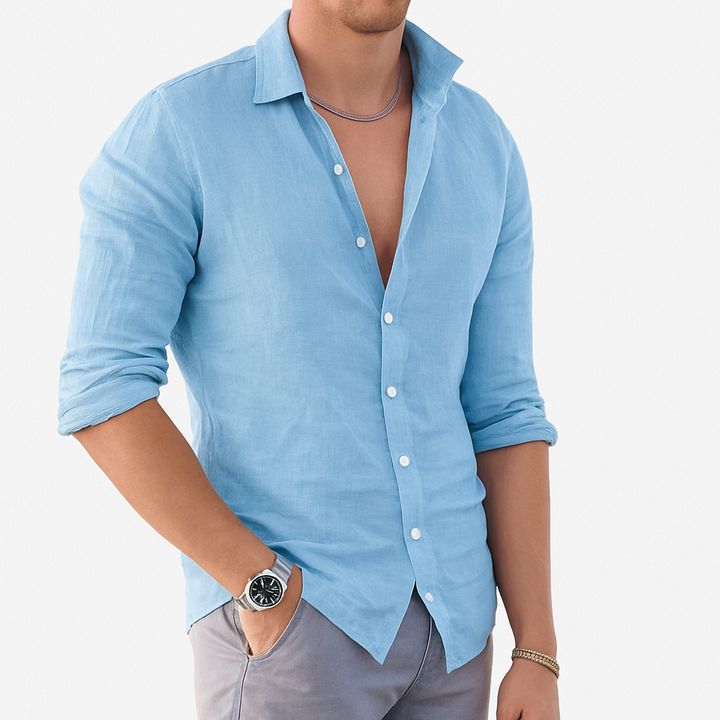 Men's Linen Cotton Button Down Long Sleeve Shirt Summer Casual Top