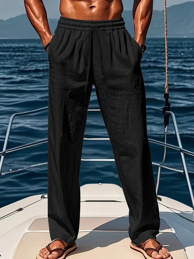 Men's Cotton Linen Trousers Lightweight Summer Beach Pants