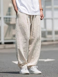 Men's Cotton Linen Trousers Relaxed Fit Wide Leg Casual Pants for Summer