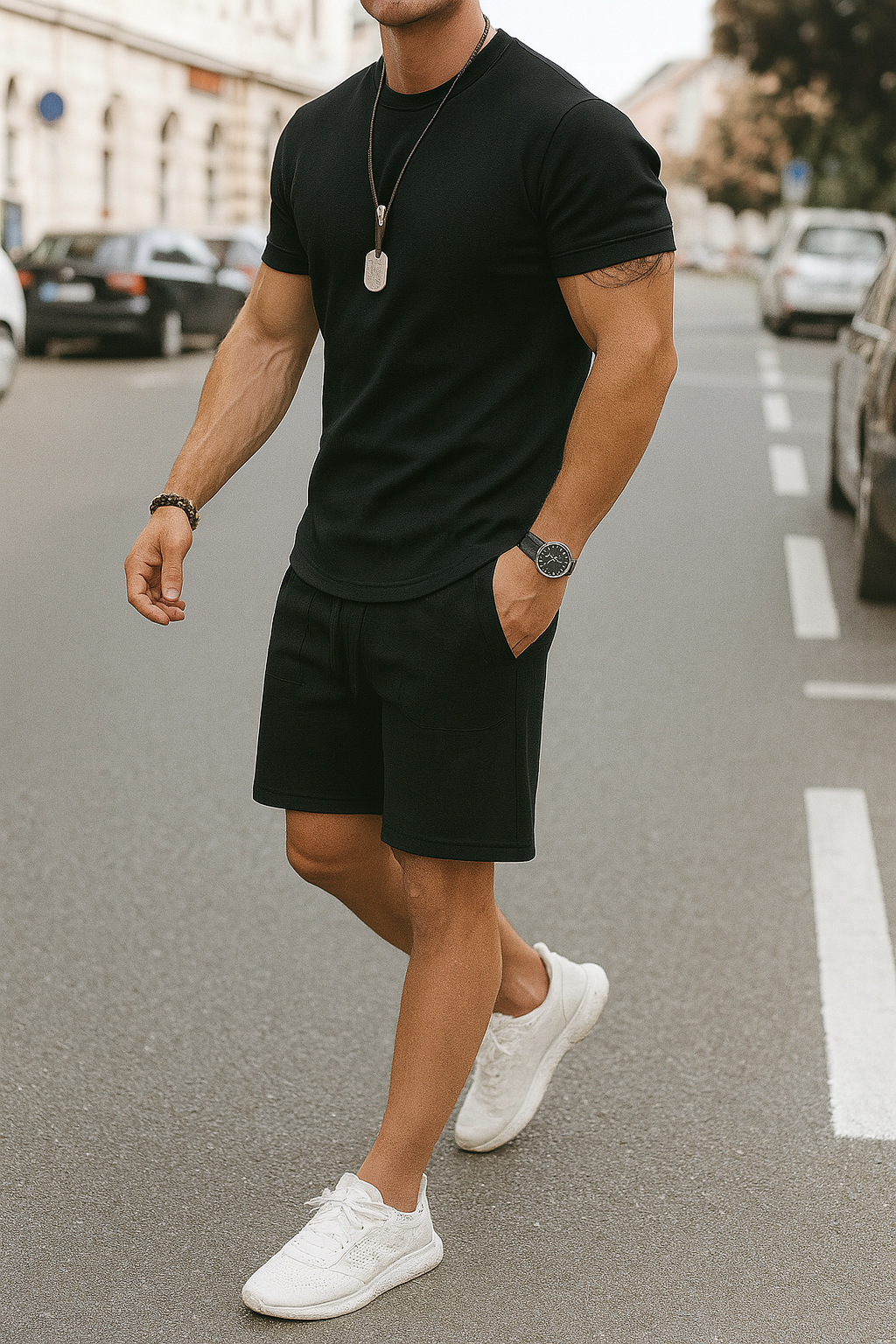 Cotton Two Piece T-Shirt and Shorts Set for Summer Men's Casual Outfit