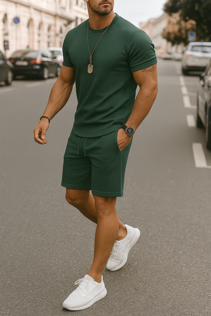 Cotton Two Piece T-Shirt and Shorts Set for Summer Men's Casual Outfit