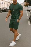 Cotton Two Piece T-Shirt and Shorts Set for Summer Men's Casual Outfit