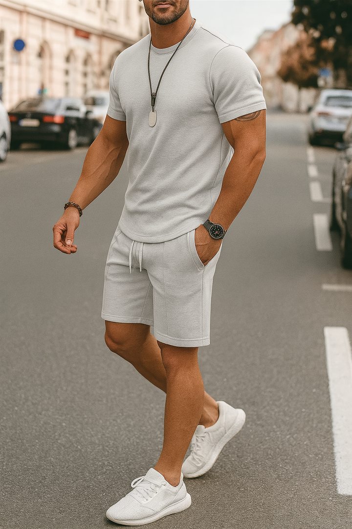 Cotton Two Piece T-Shirt and Shorts Set for Summer Men's Casual Outfit