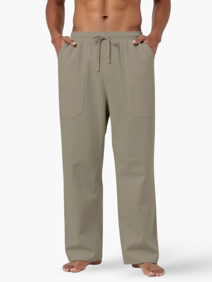 Men's Linen Blend Drawstring Casual Summer Trousers Breathable Lightweight