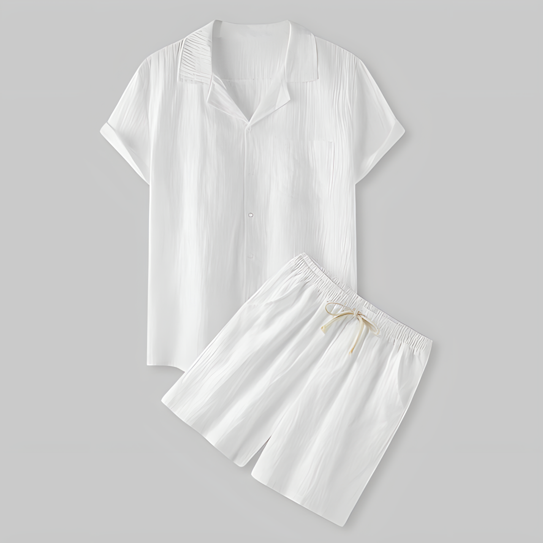 Men's Short Sleeve Outfit Set Summer Fashion Breathable Cotton Linen Two-Piece Suit