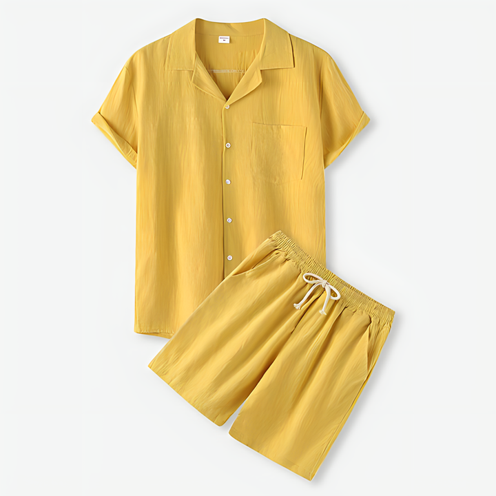 Men's Short Sleeve Outfit Set Summer Fashion Breathable Cotton Linen Two-Piece Suit