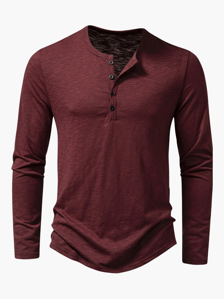 Summer Cotton Men's Long Sleeve Henley T-Shirt