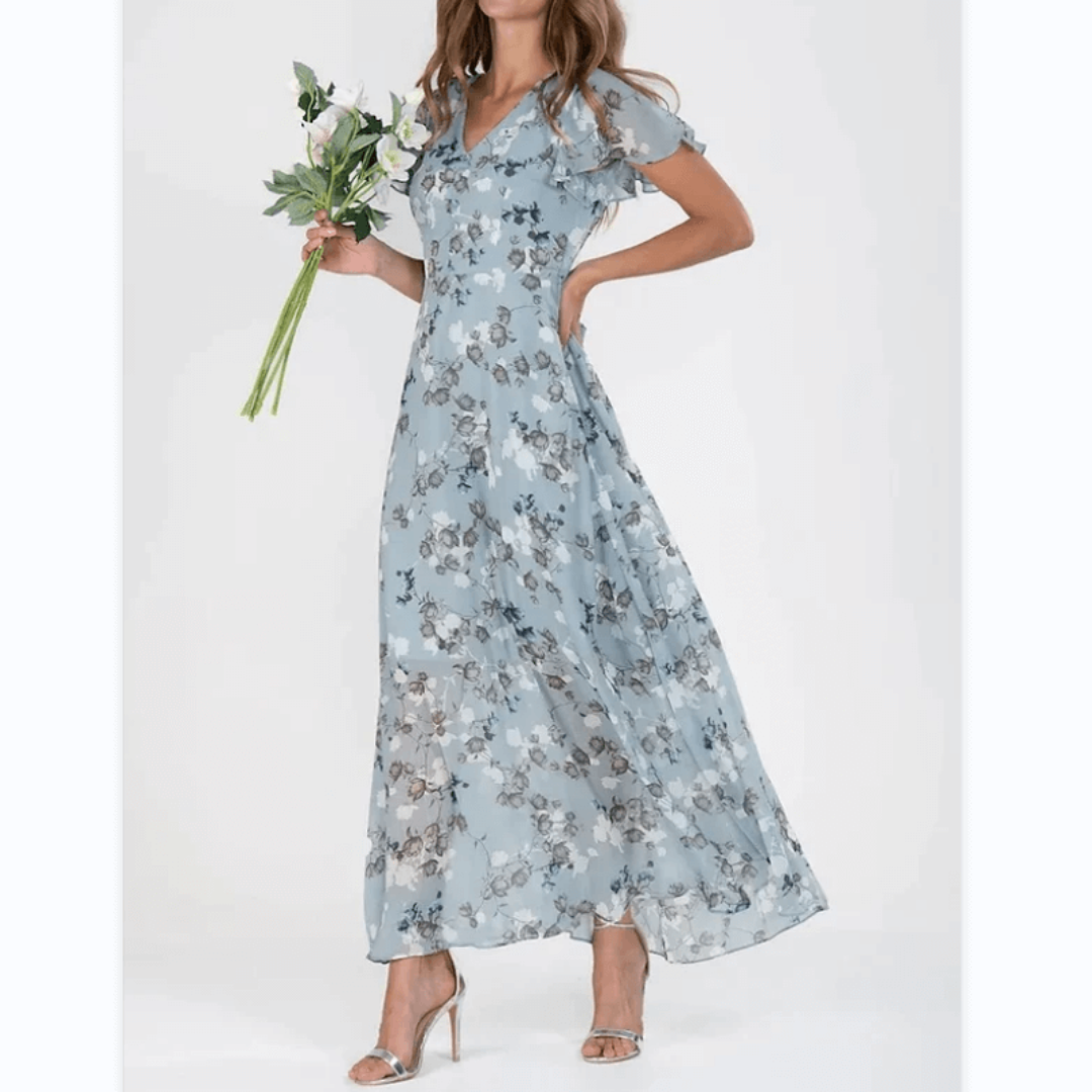 Maxi Summer Dress for Women | Floral Design | Light Blue