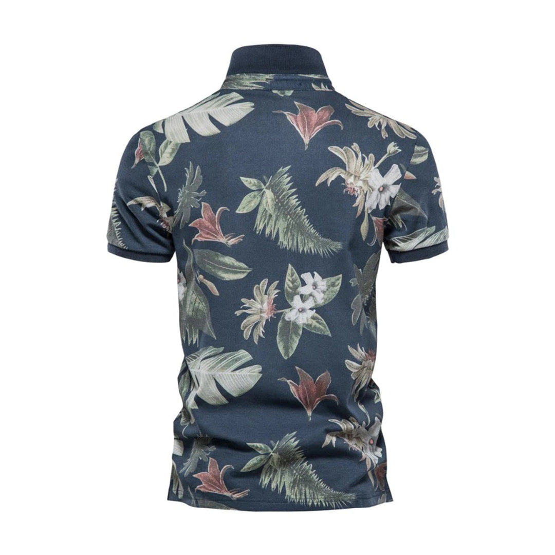 Cotton Men's Summer Leaf Print Polo Shirt