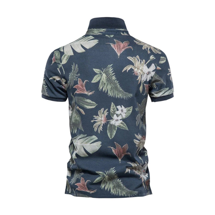 Cotton Men's Summer Leaf Print Polo Shirt