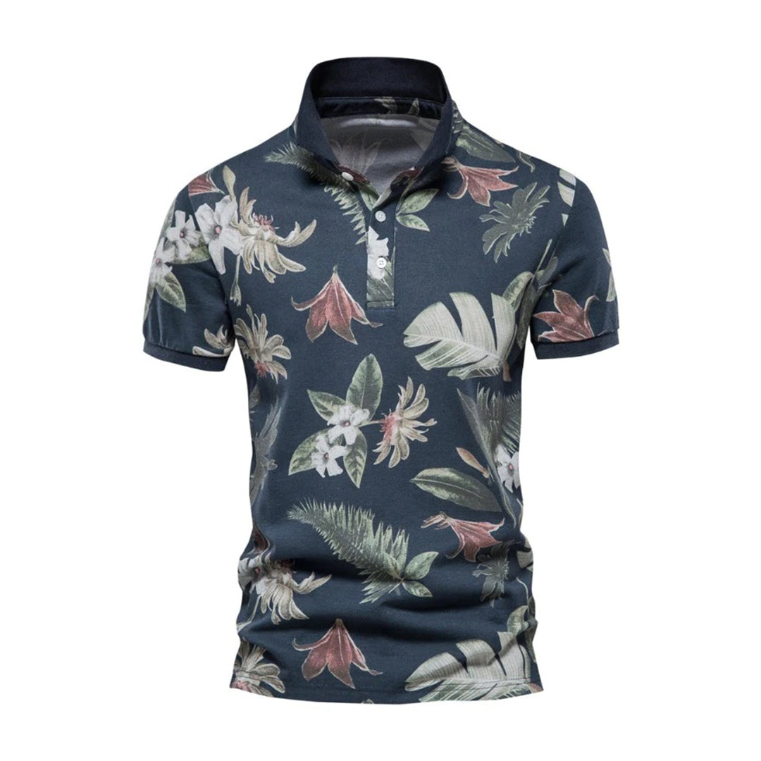 Cotton Men's Summer Leaf Print Polo Shirt