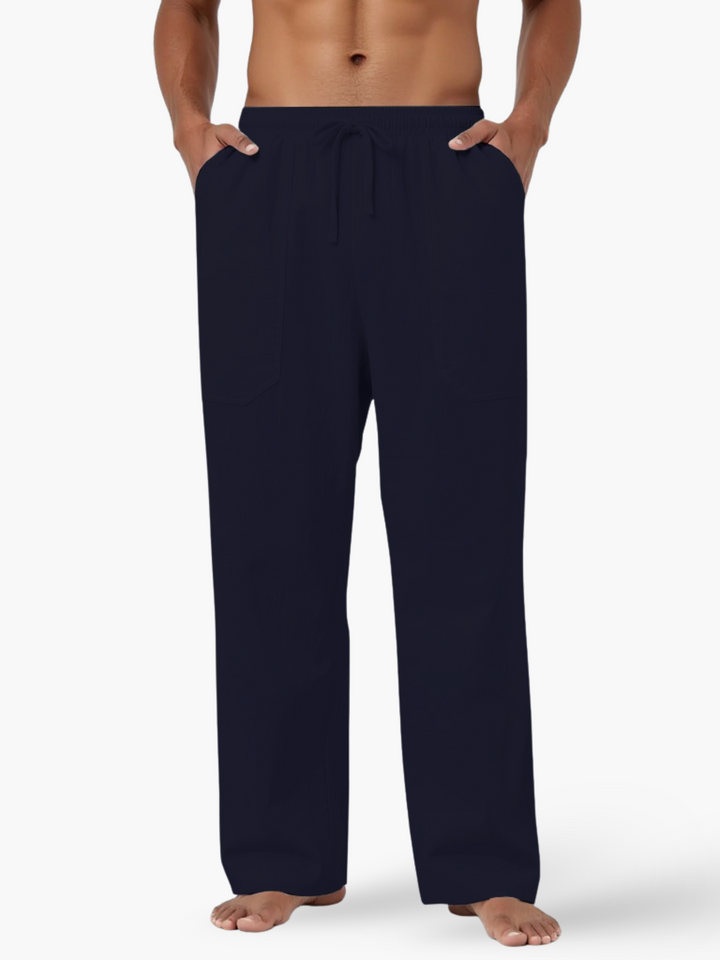 Men's Linen Blend Drawstring Casual Summer Trousers Breathable Lightweight