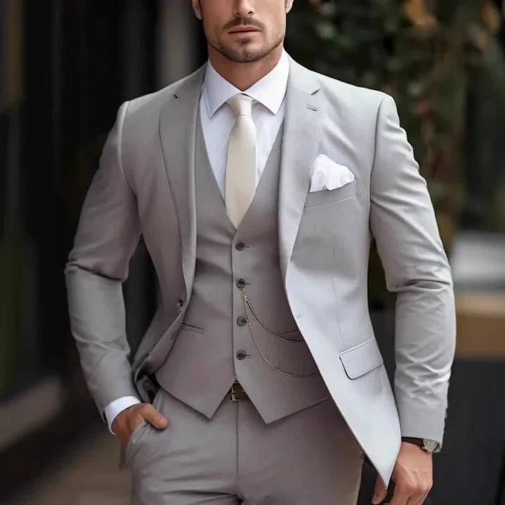 Men's Three-Piece Suit Slim Fit Cotton Blend Summer Wedding Suit