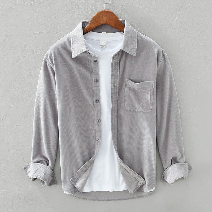 Men's Cotton Corduroy Summer Shirt Retro Casual Button Down Lightweight Top