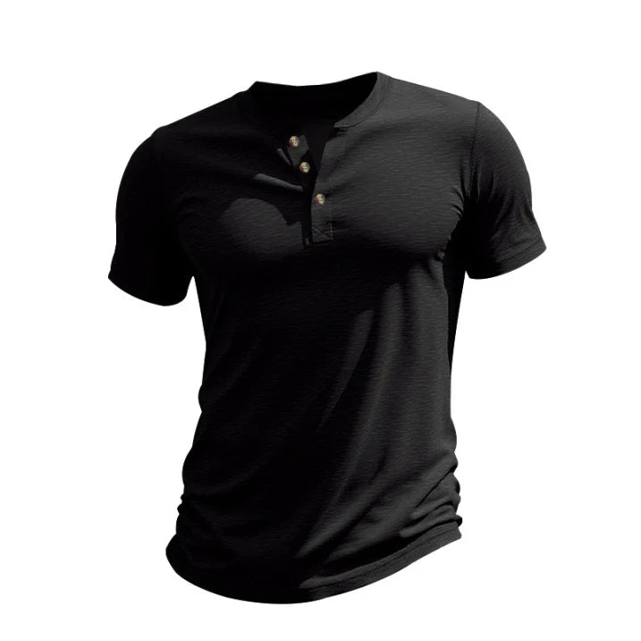 Men's Cotton Knit Summer Men's Henley Short Sleeve Shirt