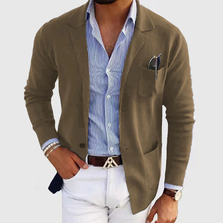 Men’s Slim Fit Merino Wool Blend Knit Blazer Cardigan
