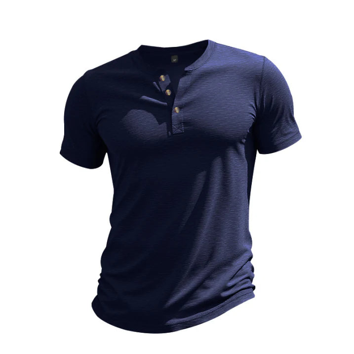 Men's Cotton Knit Summer Men's Henley Short Sleeve Shirt