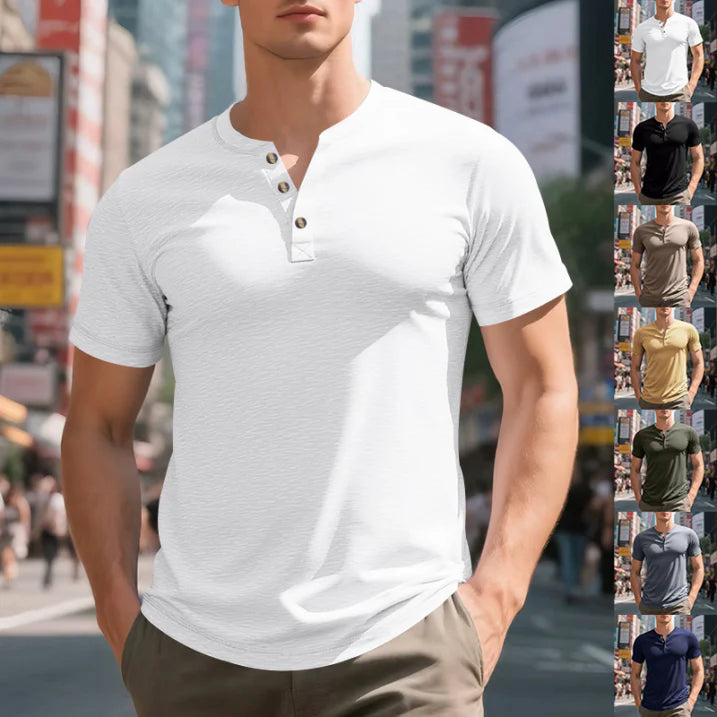 Men's Cotton Knit Summer Men's Henley Short Sleeve Shirt