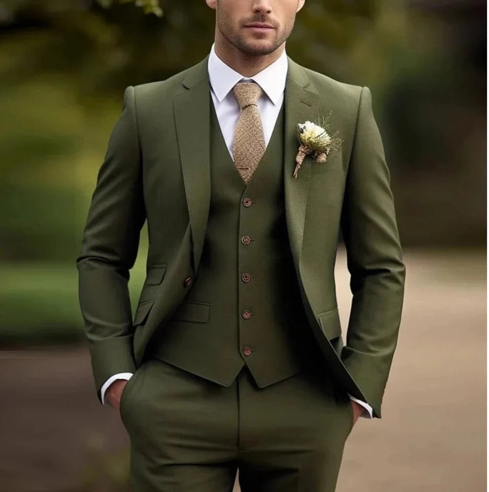 Men's Three-Piece Suit Slim Fit Cotton Blend Summer Wedding Suit
