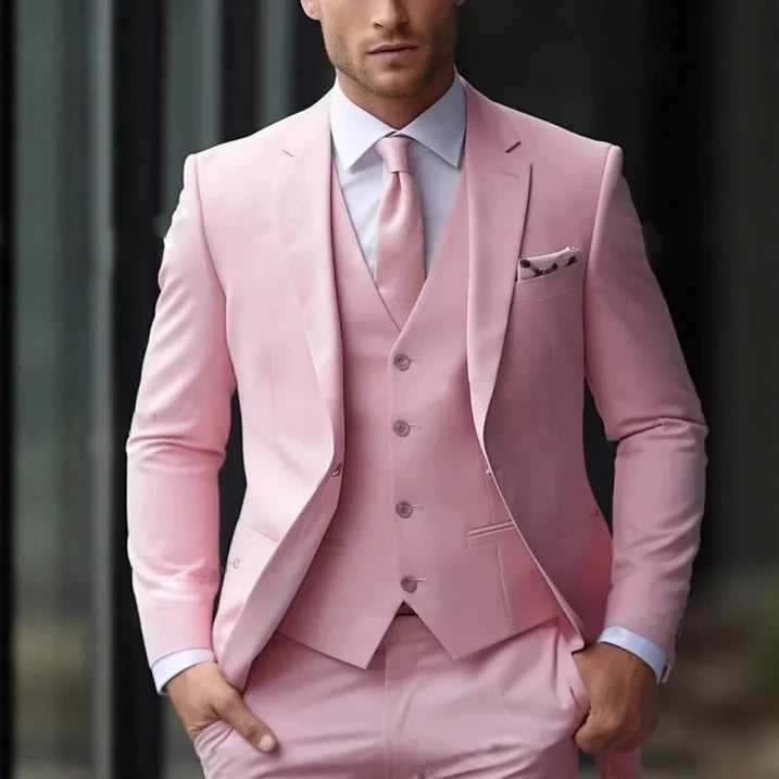 Men's Three-Piece Suit Slim Fit Cotton Blend Summer Wedding Suit