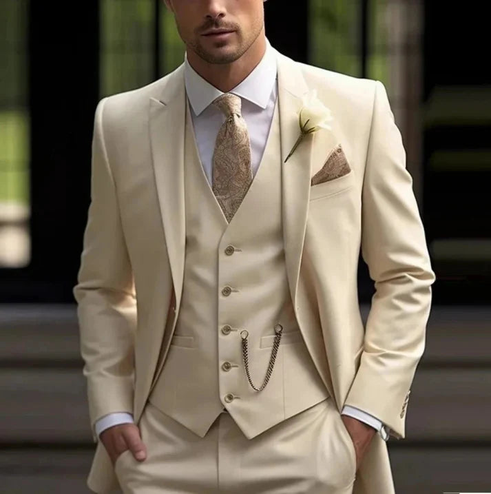 Men's Three-Piece Suit Slim Fit Cotton Blend Summer Wedding Suit