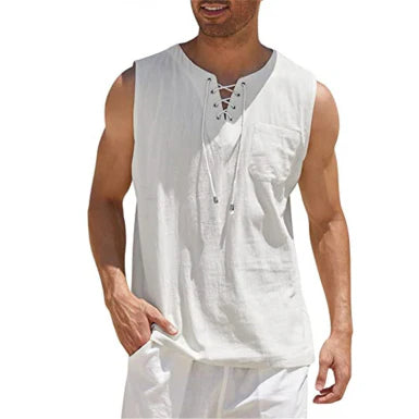 Men's Cotton Sleeveless Henley Shirt Summer Tank Top