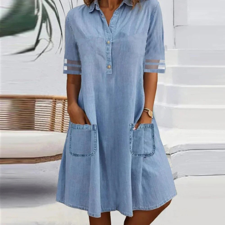 Cotton Shirt Dress Women's Summer Casual Denim Look Tunic