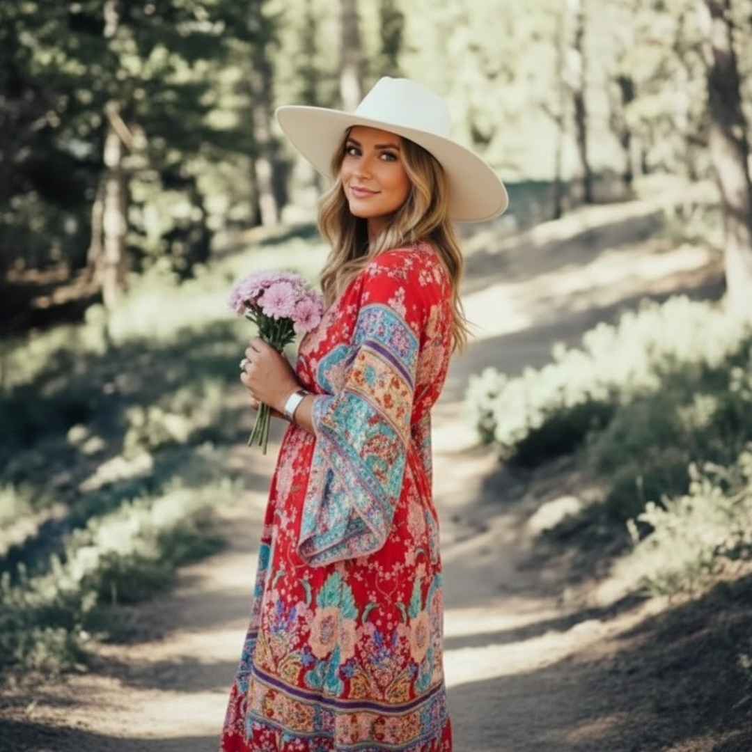 Women's Boho Maxi Dress Floral Cotton Summer Long Sleeve Kaftan Party Wear