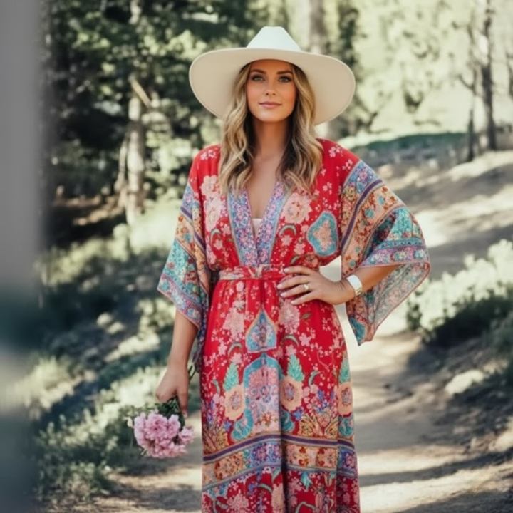 Women's Boho Maxi Dress Floral Cotton Summer Long Sleeve Kaftan Party Wear
