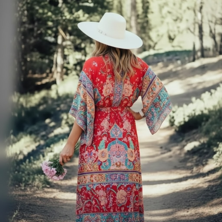 Women's Boho Maxi Dress Floral Cotton Summer Long Sleeve Kaftan Party Wear