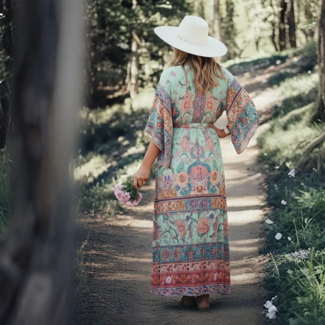 Women's Boho Maxi Dress Floral Cotton Summer Long Sleeve Kaftan Party Wear