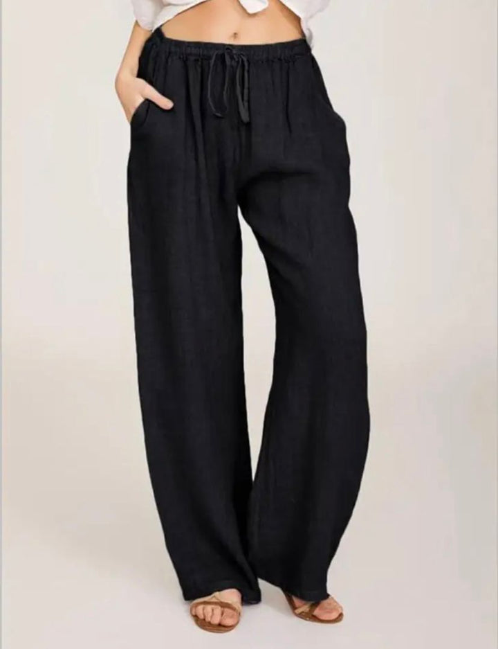 Linen Blend Wide Leg Pants for Women High Waisted Trousers
