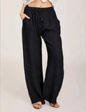 Linen Blend Wide Leg Pants for Women High Waisted Trousers