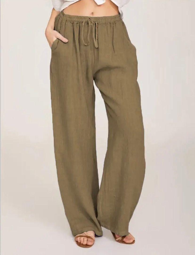 Linen Blend Wide Leg Pants for Women High Waisted Trousers