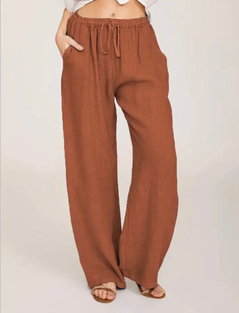 Linen Blend Wide Leg Pants for Women High Waisted Trousers
