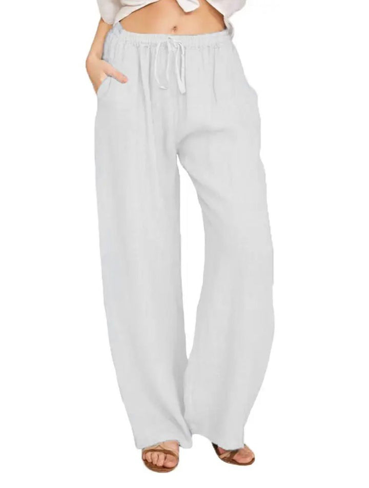Linen Blend Wide Leg Pants for Women High Waisted Trousers