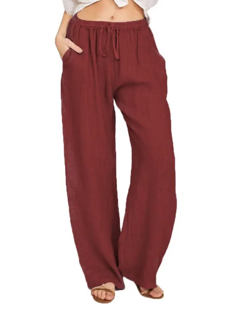 Linen Blend Wide Leg Pants for Women High Waisted Trousers