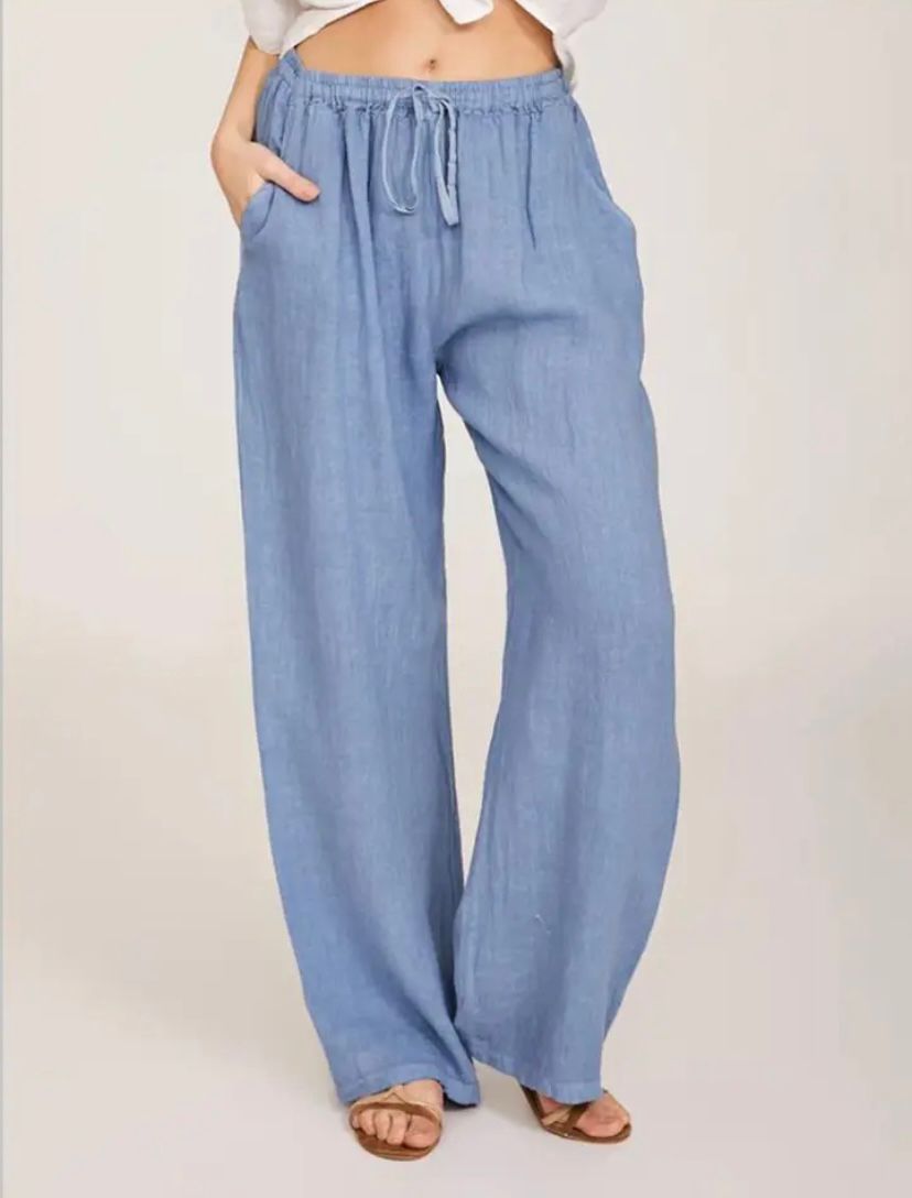 Linen Blend Wide Leg Pants for Women High Waisted Trousers