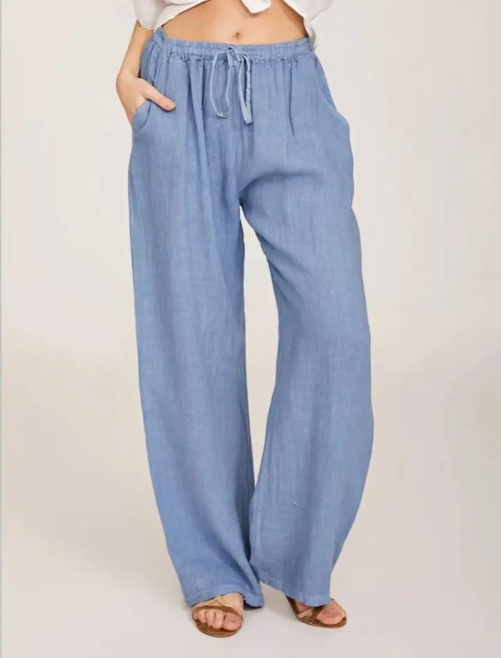 Linen Blend Wide Leg Pants for Women High Waisted Trousers