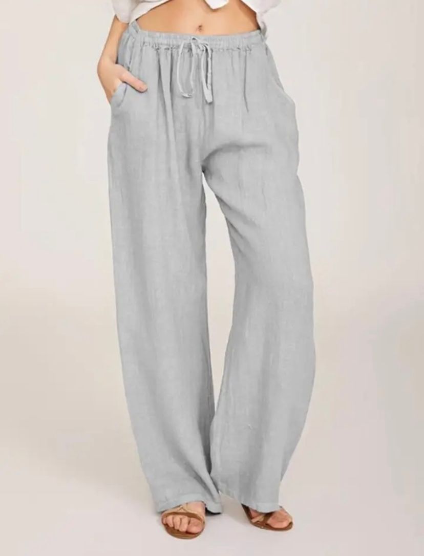Linen Blend Wide Leg Pants for Women High Waisted Trousers
