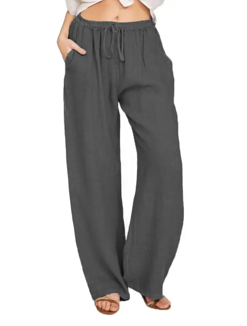 Linen Blend Wide Leg Pants for Women High Waisted Trousers