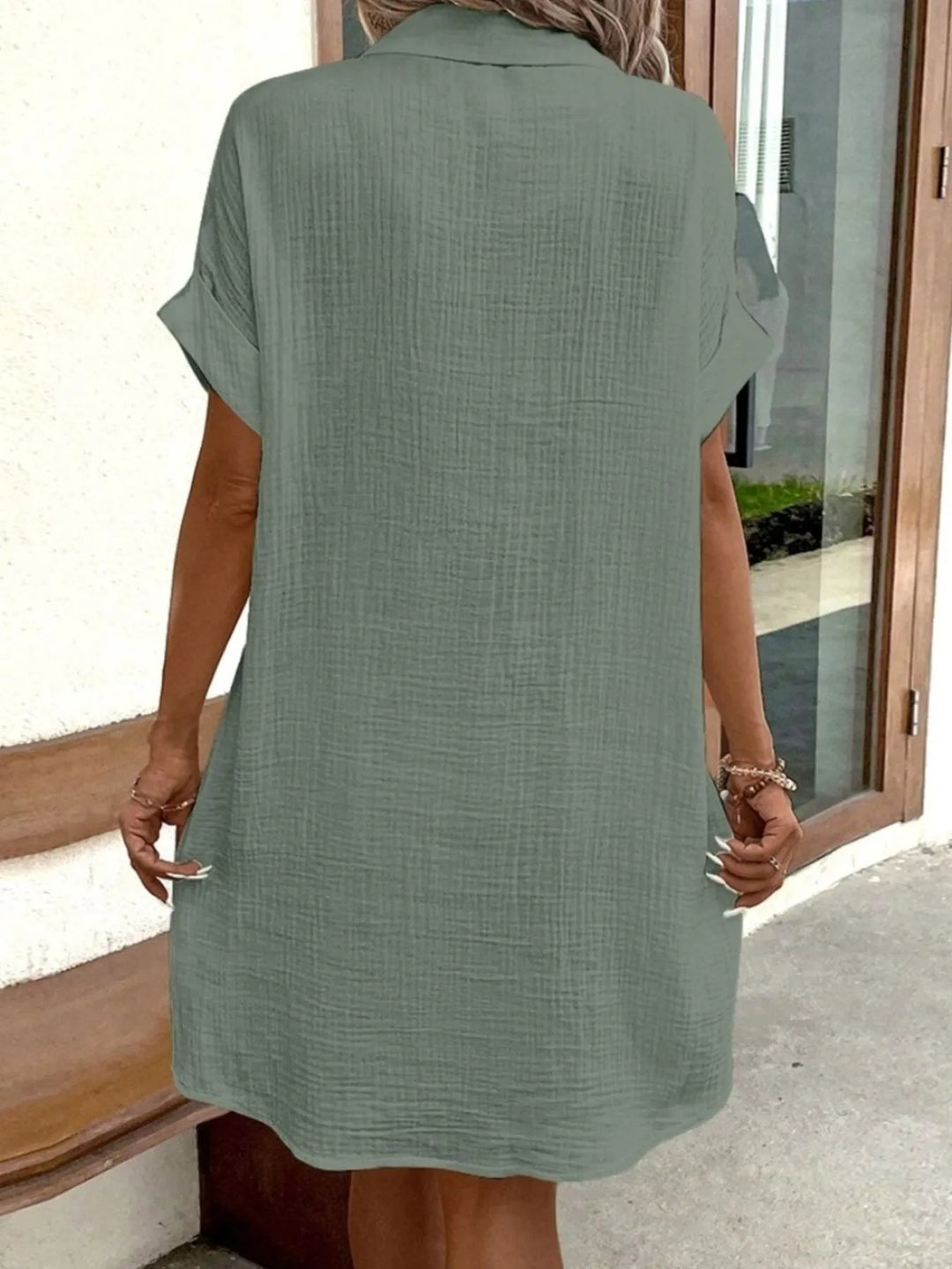 Cotton Shirt Mini Dress with Pockets for Women Summer