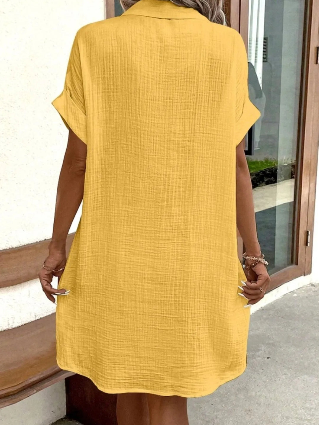 Cotton Shirt Mini Dress with Pockets for Women Summer