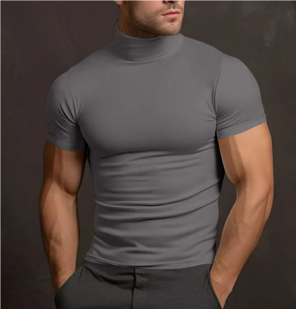 Men's Mock Neck Short Sleeve Cotton T-Shirt for Summer