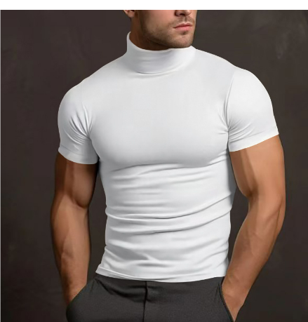 Men's Mock Neck Short Sleeve Cotton T-Shirt for Summer