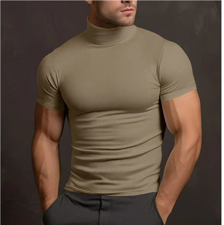Men's Mock Neck Short Sleeve Cotton T-Shirt for Summer