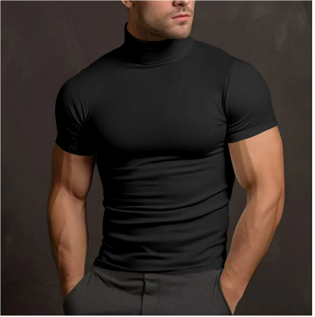 Men's Mock Neck Short Sleeve Cotton T-Shirt for Summer