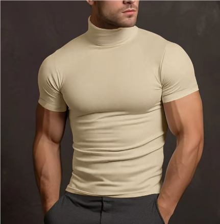 Men's Mock Neck Short Sleeve Cotton T-Shirt for Summer