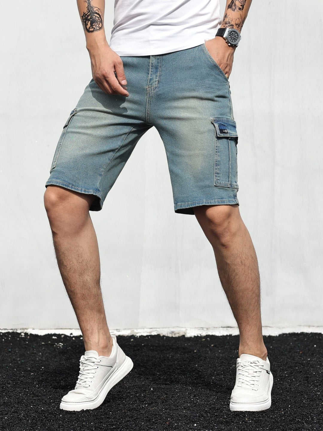 Men's Denim Cargo Shorts Cotton Casual Summer Shorts